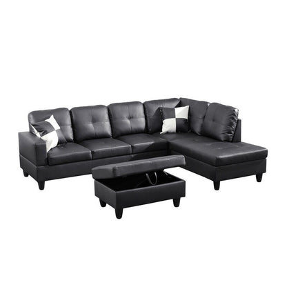 Sleek 3-Piece Black Faux Leather Couch Set, Modern Elegance for Your Living Room