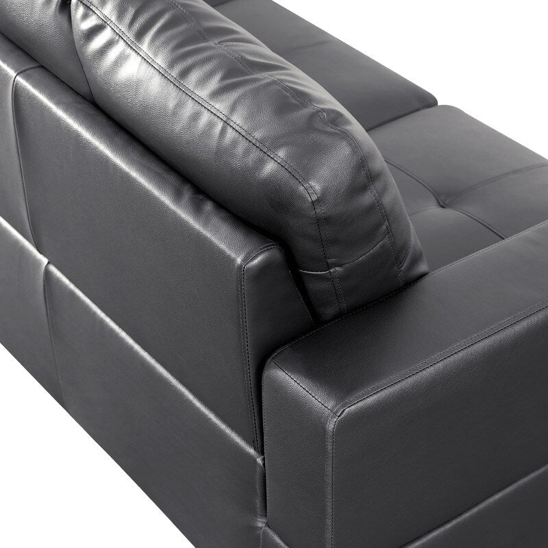 Sleek 3-Piece Black Faux Leather Couch Set, Modern Elegance for Your Living Room
