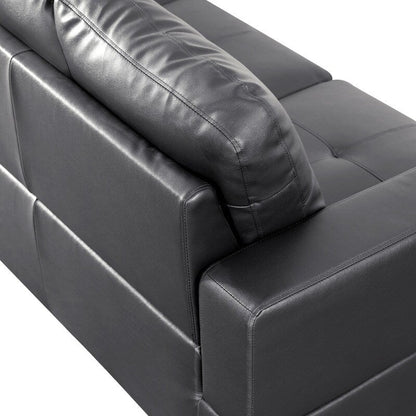 Sleek 3-Piece Black Faux Leather Couch Set, Modern Elegance for Your Living Room
