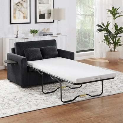 Sleeper Sofa Loveseat Sofa with a Foldable Mattress and Storage Pocket and Two USB Ports - 2 Seat