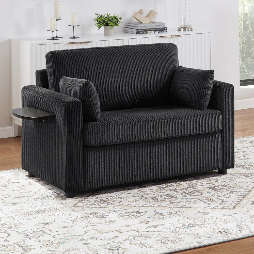 Sleeper Sofa Loveseat Sofa with a Foldable Mattress and Storage Pocket and Two USB Ports - 2 Seat