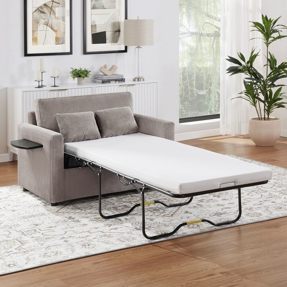 Sleeper Sofa Loveseat Sofa with a Foldable Mattress and Storage Pocket and Two USB Ports - 2 Seat