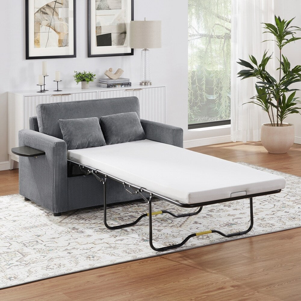Sleeper Sofa Loveseat Sofa with a Foldable Mattress and Storage Pocket and Two USB Ports - 2 Seat