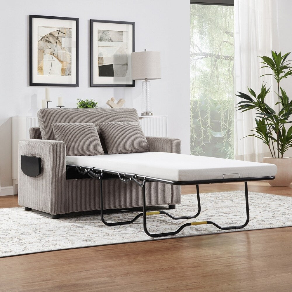 Sleeper Sofa Loveseat Sofa with a Foldable Mattress and Storage Pocket and Two USB Ports - 2 Seat