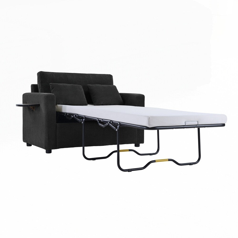 Sleeper Sofa Loveseat Sofa with a Foldable Mattress and Storage Pocket and Two USB Ports - 2 Seat