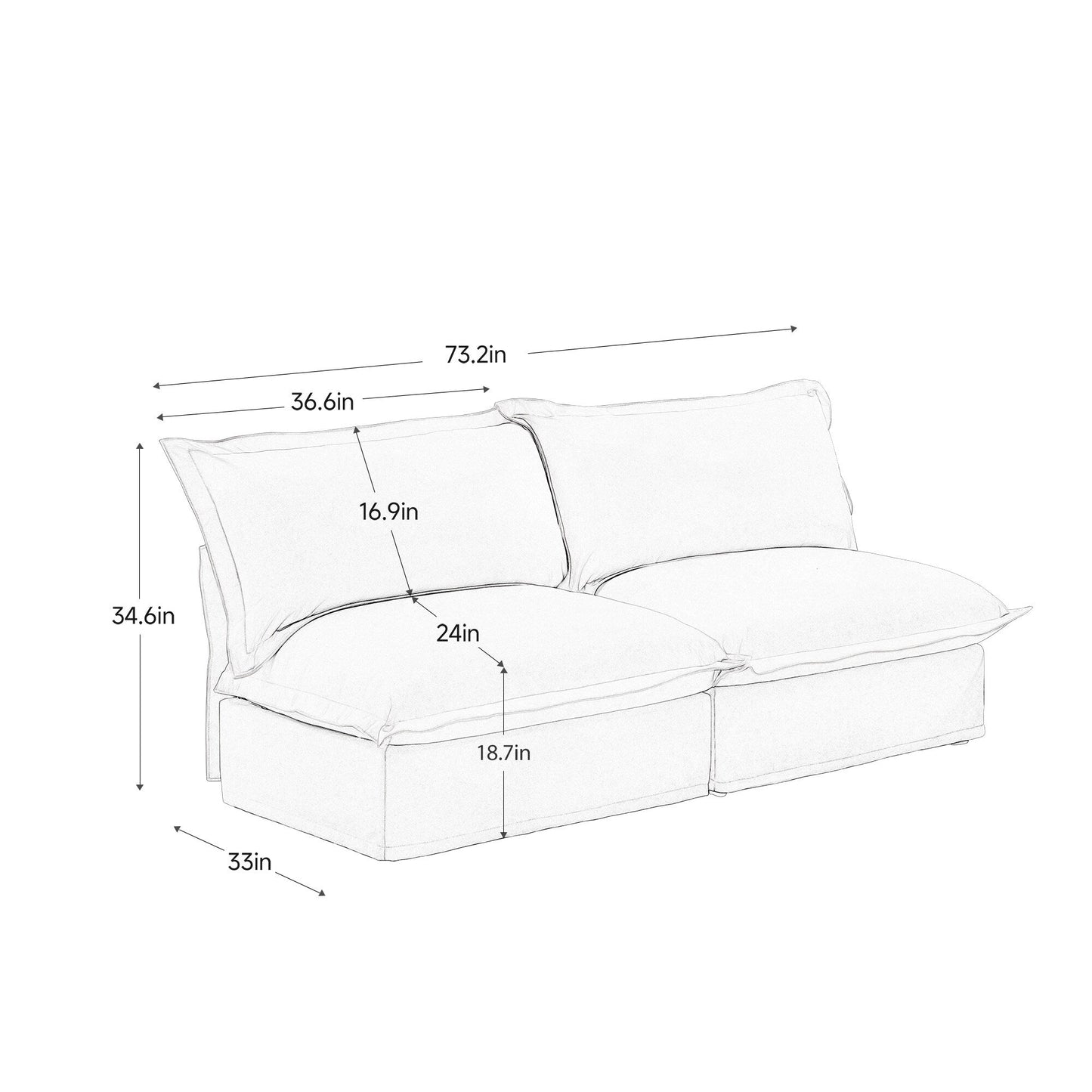 Slipcovered 2 Seater Armless Sofa, Free Combination Convertible Slipcovered Sofa