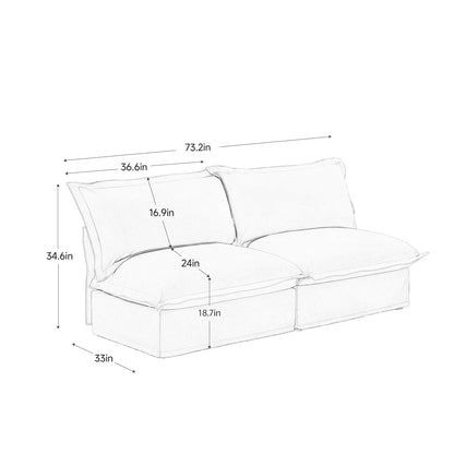 Slipcovered 2 Seater Armless Sofa, Free Combination Convertible Slipcovered Sofa