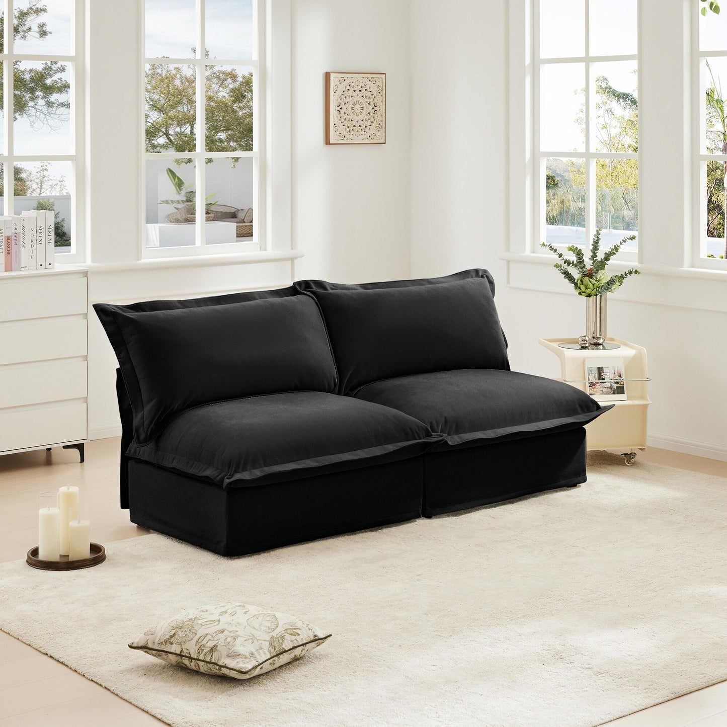 Slipcovered 2 Seater Armless Sofa, Free Combination Convertible Slipcovered Sofa