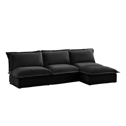 Slipcovered 3 Seater Armless Modern Upholstered Modular Armless Sectional with Reversible Ottoman