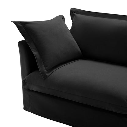 Slipcovered 3 Seater Armless Modern Upholstered Modular Armless Sectional with Reversible Ottoman