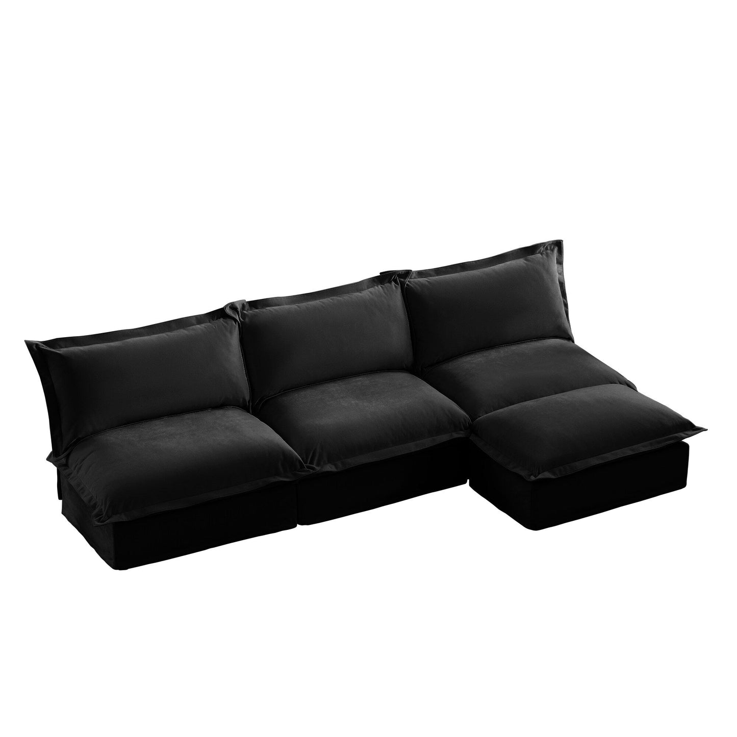 Slipcovered 3 Seater Armless Modern Upholstered Modular Armless Sectional with Reversible Ottoman