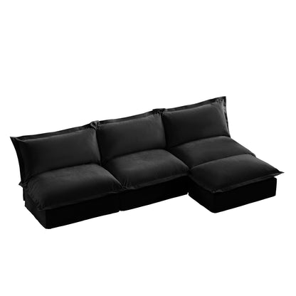 Slipcovered 3 Seater Armless Modern Upholstered Modular Armless Sectional with Reversible Ottoman