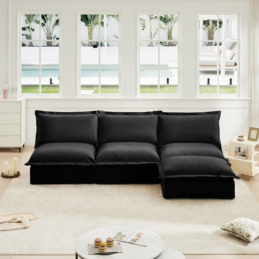 Slipcovered 3 Seater Armless Modern Upholstered Modular Armless Sectional with Reversible Ottoman