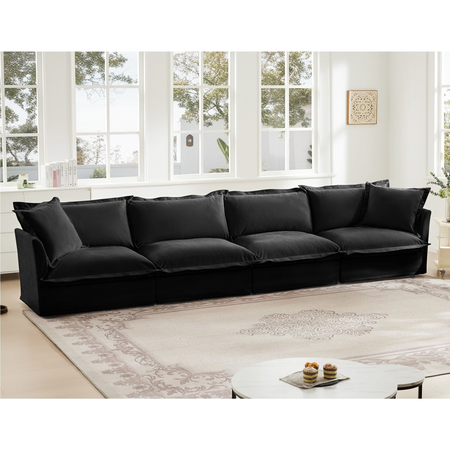 Slipcovered Long Sofa, 4 Seater Sofa with Removable Cover, Extra Deep Couch for Living Room
