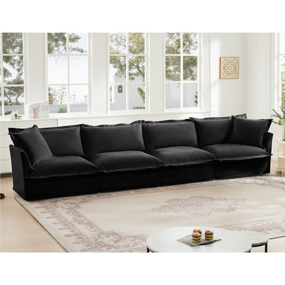 Slipcovered Long Sofa, 4 Seater Sofa with Removable Cover, Extra Deep Couch for Living Room