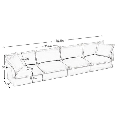 Slipcovered Long Sofa, 4 Seater Sofa with Removable Cover, Extra Deep Couch for Living Room