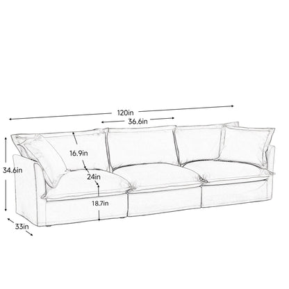 Slipcovered Sofa Couch, Modern 3 Seater Sofa with Suppleness Armrests, Chenille Fleece Deep Seat Sofa