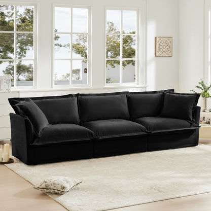 Slipcovered Sofa Couch, Modern 3 Seater Sofa with Suppleness Armrests, Chenille Fleece Deep Seat Sofa