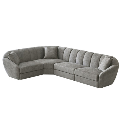 Slope Arm Chenille Fabric Rectangle Sectional Sofa Scallop Sofa