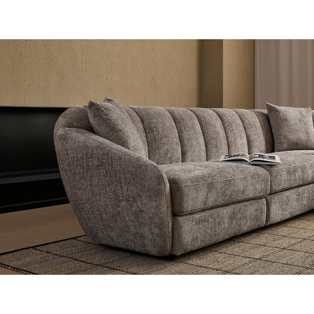 Slope Arm Chenille Fabric Rectangle Sectional Sofa Scallop Sofa