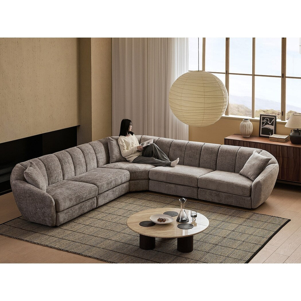 Slope Arm Chenille Fabric Rectangle Sectional Sofa Scallop Sofa