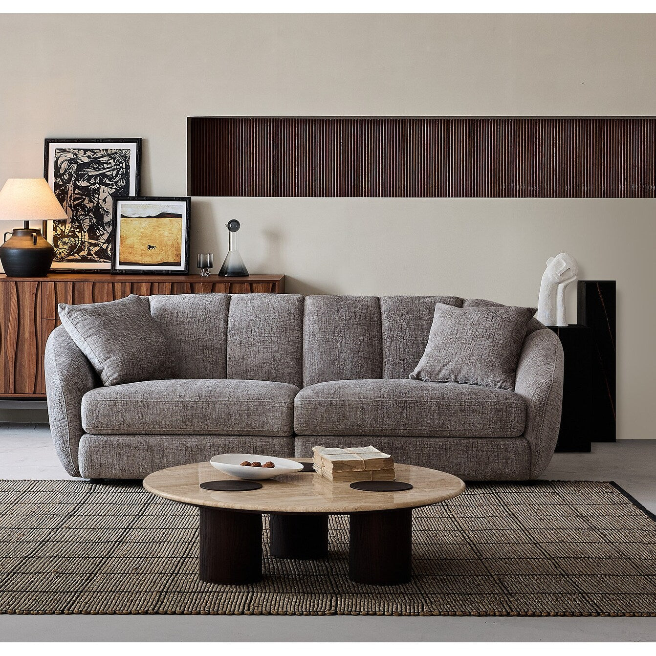 Slope Arm Chenille Fabric Rectangle Sectional Sofa Scallop Sofa