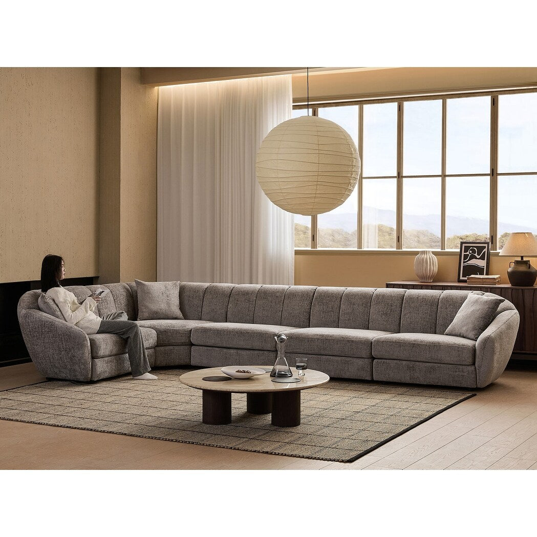 Slope Arm Chenille Fabric Rectangle Sectional Sofa Scallop Sofa