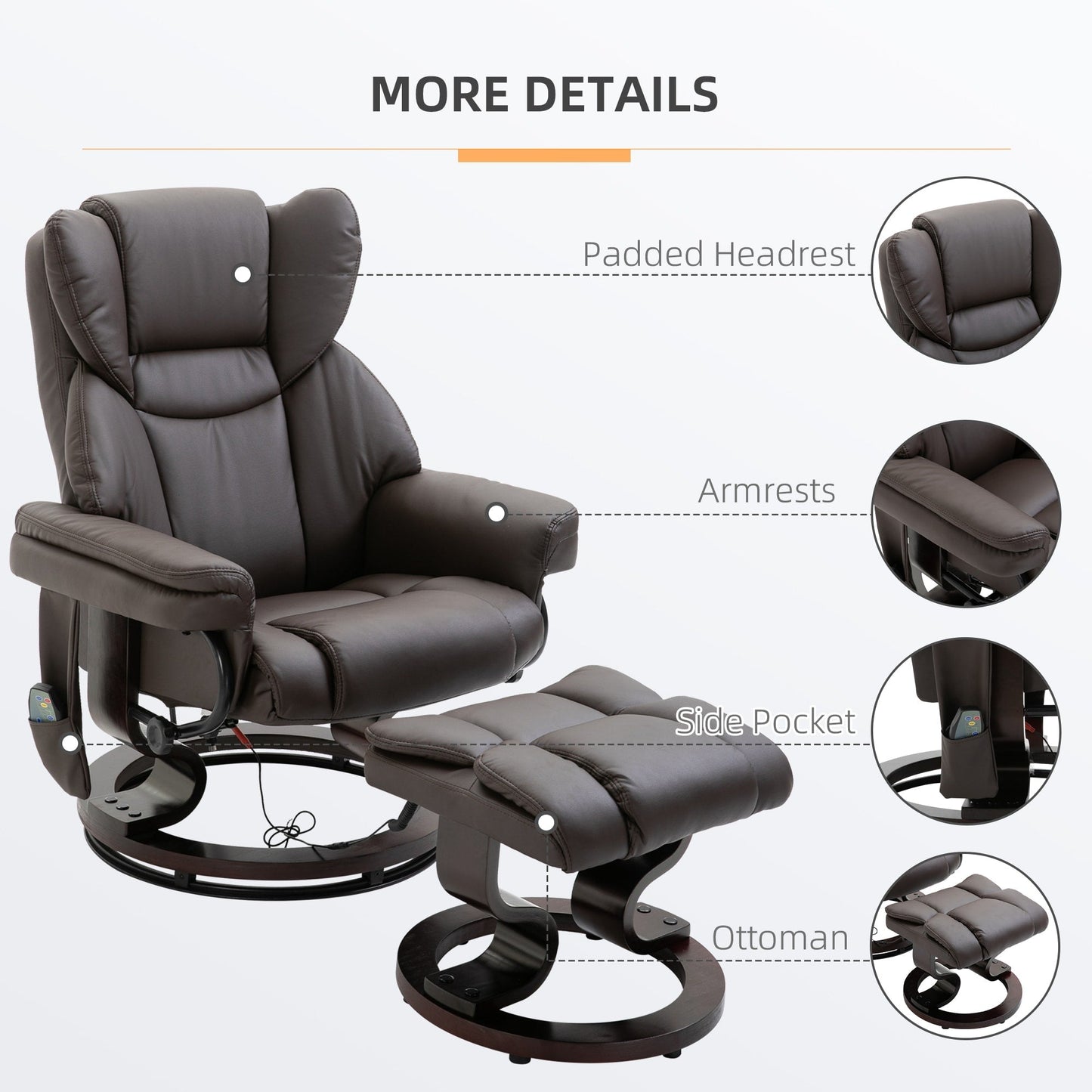 Small Faux Leather Recliner with Ottoman, 10-Zone Massage, 360° Swivel, and Remote Control