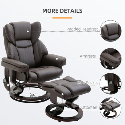 Small Faux Leather Recliner with Ottoman, 10-Zone Massage, 360° Swivel, and Remote Control