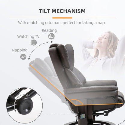 Small Faux Leather Recliner with Ottoman, 10-Zone Massage, 360° Swivel, and Remote Control