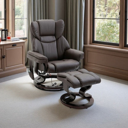 Small Faux Leather Recliner with Ottoman, 10-Zone Massage, 360° Swivel, and Remote Control