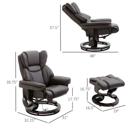 Small Faux Leather Recliner with Ottoman, 10-Zone Massage, 360° Swivel, and Remote Control