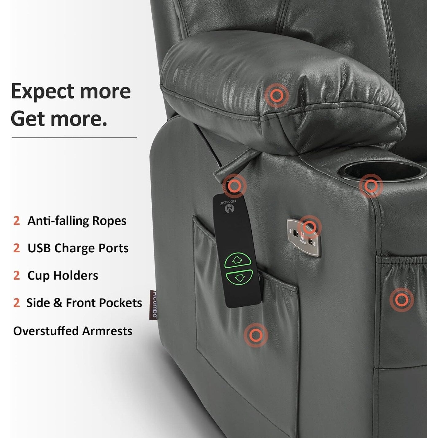 MCombo Small Power Lift Recliner Chair with Massage and Heat for Elderly, 3 Positions and USB Ports Faux leather 7141