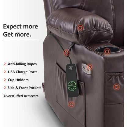 MCombo Small Power Lift Recliner Chair with Massage and Heat for Elderly, 3 Positions and USB Ports Faux leather 7141
