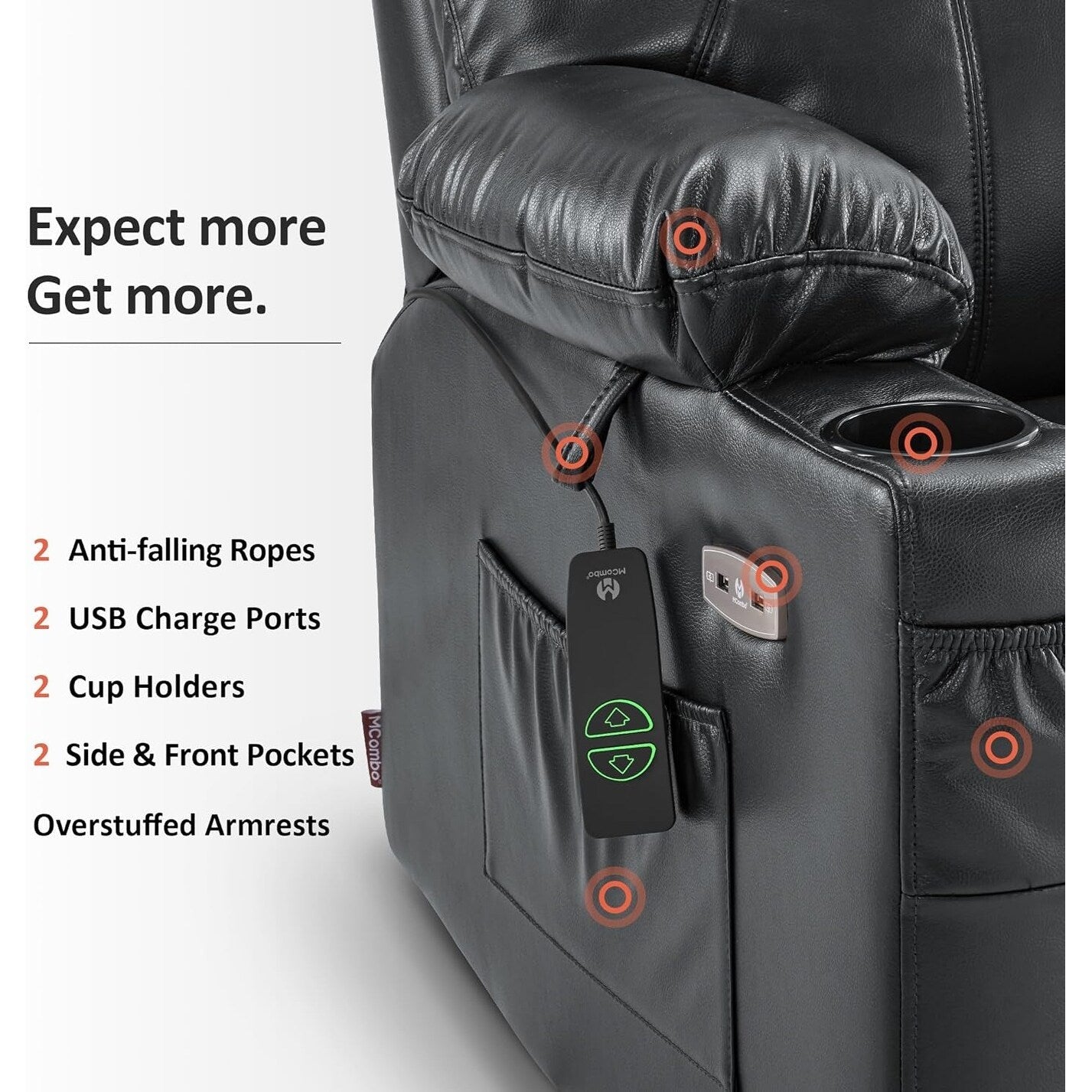 MCombo Small Power Lift Recliner Chair with Massage and Heat for Elderly, 3 Positions and USB Ports Faux leather 7141