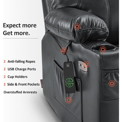 MCombo Small Power Lift Recliner Chair with Massage and Heat for Elderly, 3 Positions and USB Ports Faux leather 7141