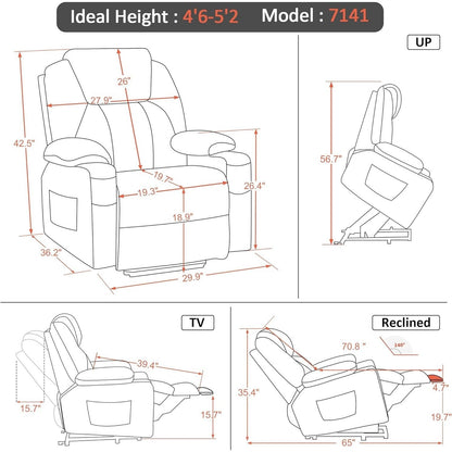 MCombo Small Power Lift Recliner Chair with Massage and Heat for Elderly, 3 Positions and USB Ports Faux leather 7141