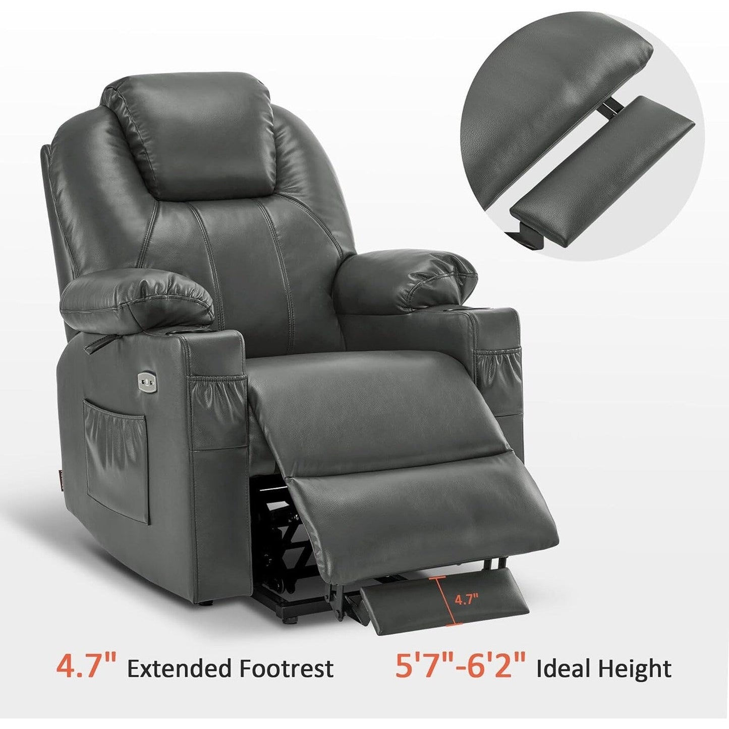 MCombo Small Power Lift Recliner Chair with Massage and Heat for Elderly, 3 Positions and USB Ports Faux leather 7141