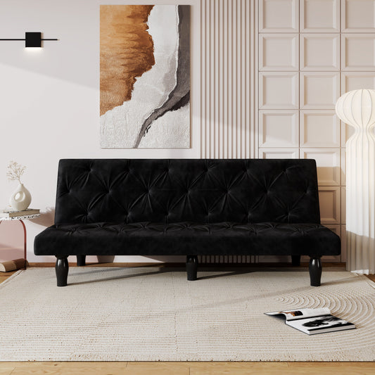 Sofa-to-Bed Evolution: 66 Black Velvet Sofa Bed Transforms Seamlessly, Ideal for Family Living Rooms, Apartments, and Bedrooms
