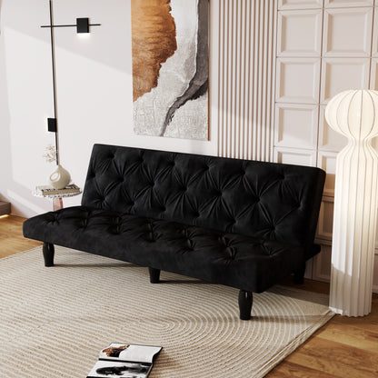 Sofa-to-Bed Evolution: 66 Black Velvet Sofa Bed Transforms Seamlessly, Ideal for Family Living Rooms,Apartments,and Bedrooms