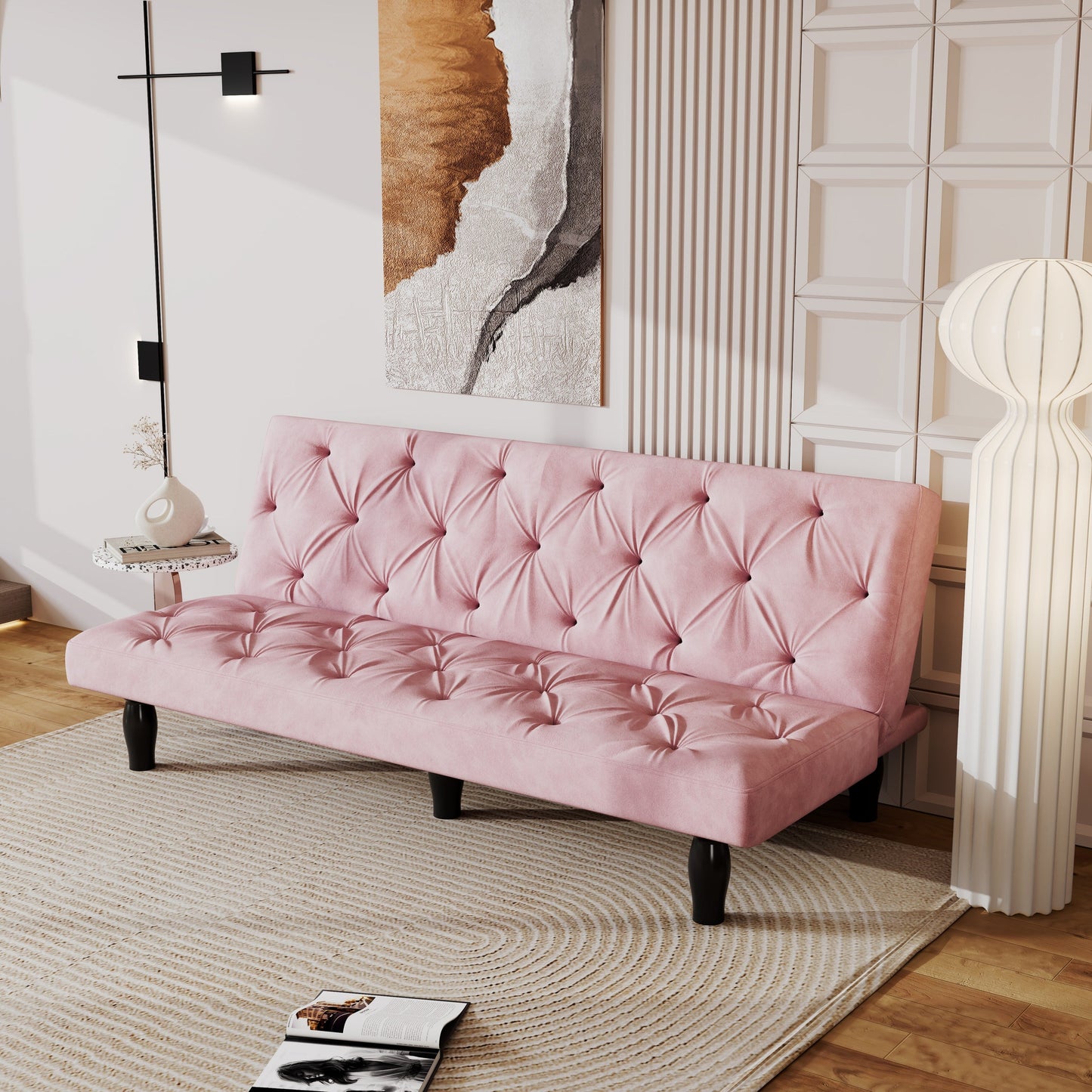 Sofa-to-Bed Evolution: 66 Black Velvet Sofa Bed Transforms Seamlessly, Ideal for Family Living Rooms,Apartments,and Bedrooms