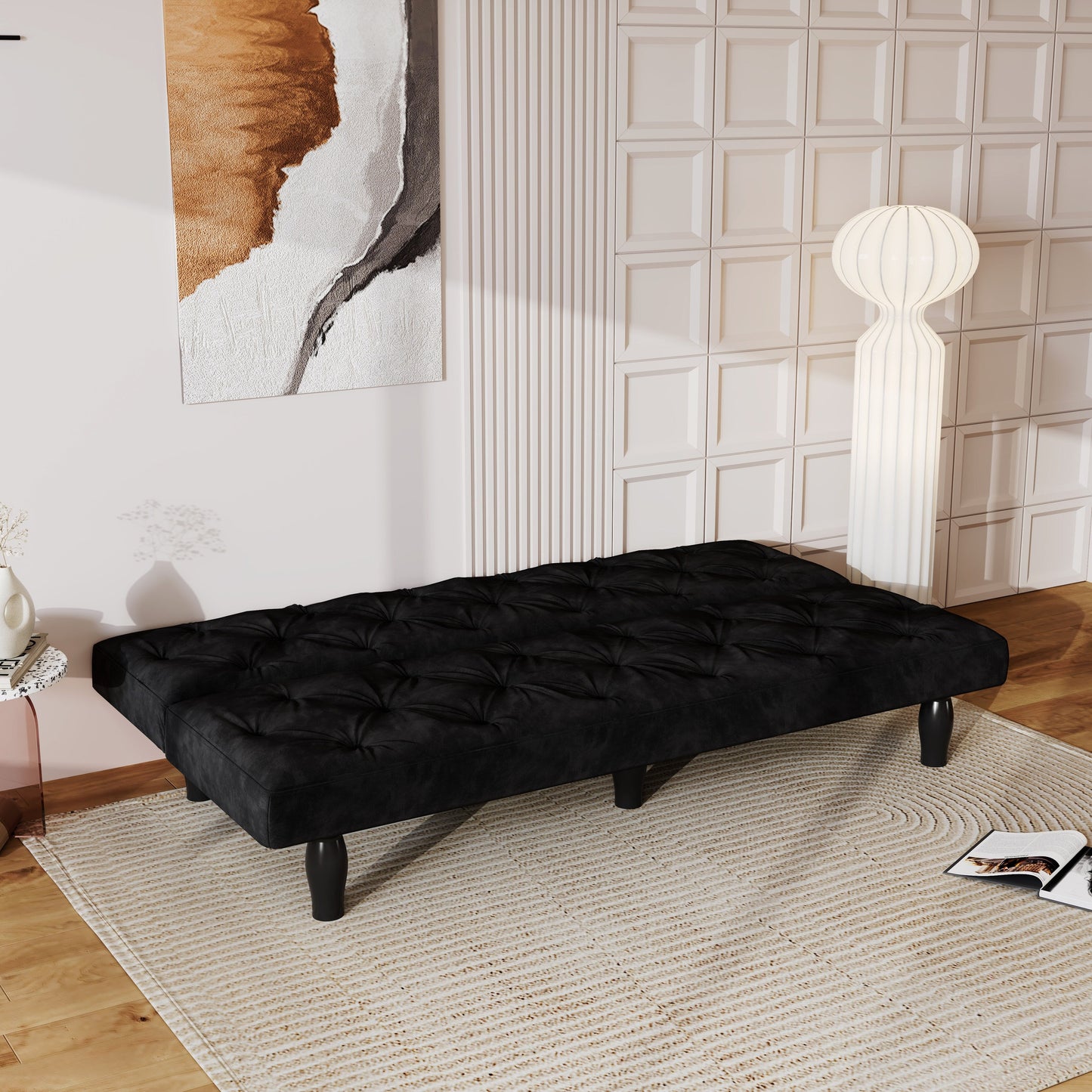 Sofa-to-Bed Evolution: 66 Black Velvet Sofa Bed Transforms Seamlessly, Ideal for Family Living Rooms,Apartments,and Bedrooms
