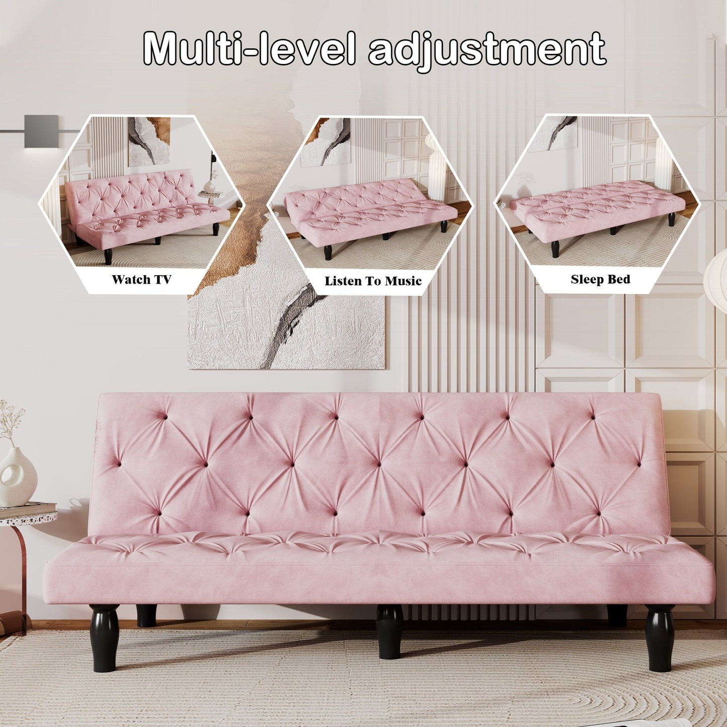 Sofa-to-Bed Evolution: 66 Black Velvet Sofa Bed Transforms Seamlessly, Ideal for Family Living Rooms,Apartments,and Bedrooms