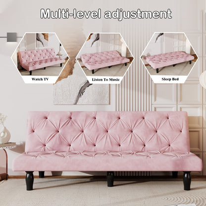 Sofa-to-Bed Evolution: 66 Black Velvet Sofa Bed Transforms Seamlessly, Ideal for Family Living Rooms,Apartments,and Bedrooms