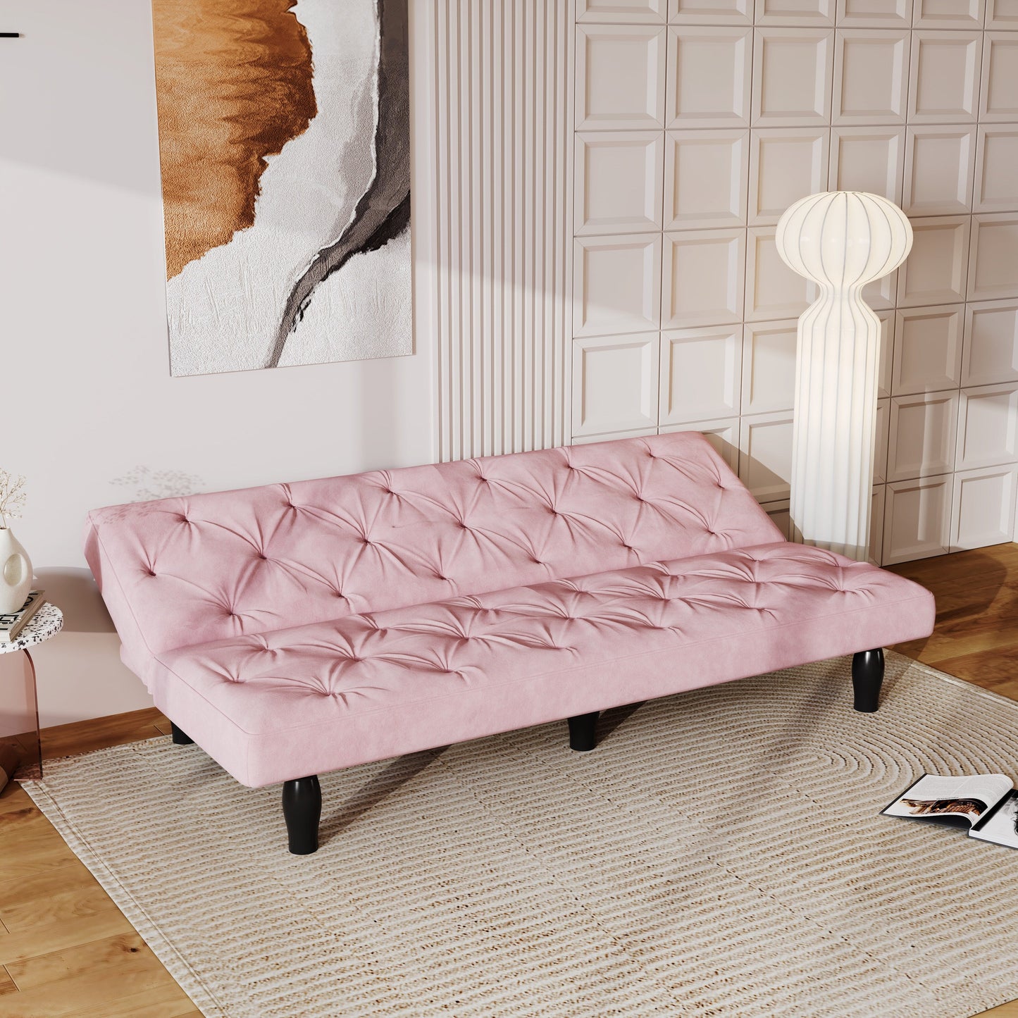 Sofa-to-Bed Evolution: 66 Black Velvet Sofa Bed Transforms Seamlessly, Ideal for Family Living Rooms,Apartments,and Bedrooms