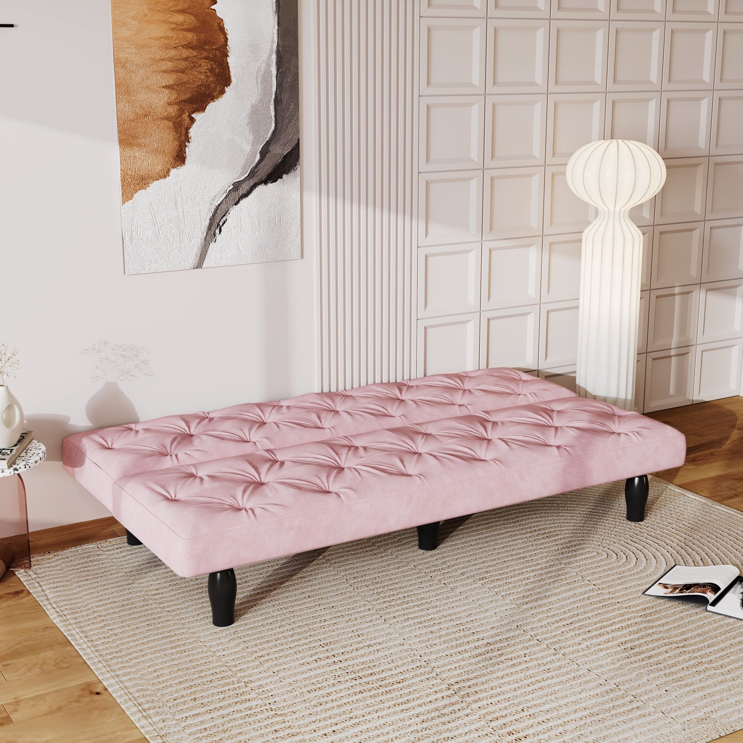 Sofa-to-Bed Evolution: 66 Black Velvet Sofa Bed Transforms Seamlessly, Ideal for Family Living Rooms,Apartments,and Bedrooms