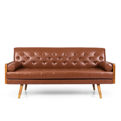 Sofa, 72 Inch Modern Chesterfield Button Tufted Brown Faux Leather