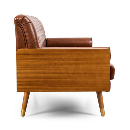 Sofa, 72 Inch Modern Chesterfield Button Tufted Brown Faux Leather