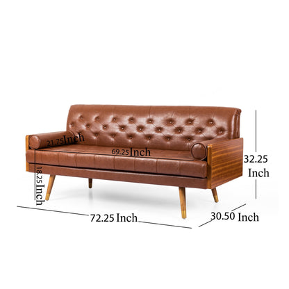 Sofa, 72 Inch Modern Chesterfield Button Tufted Brown Faux Leather