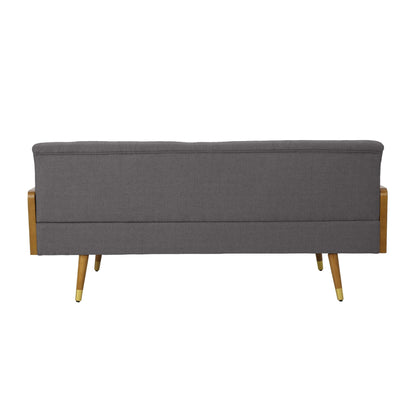Sofa, 72 Inch, Contemporary Tufted Button Design, Dark Gray, Brown